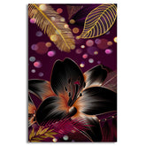 Golden & Black Flowers With Purple Background | Wall Art